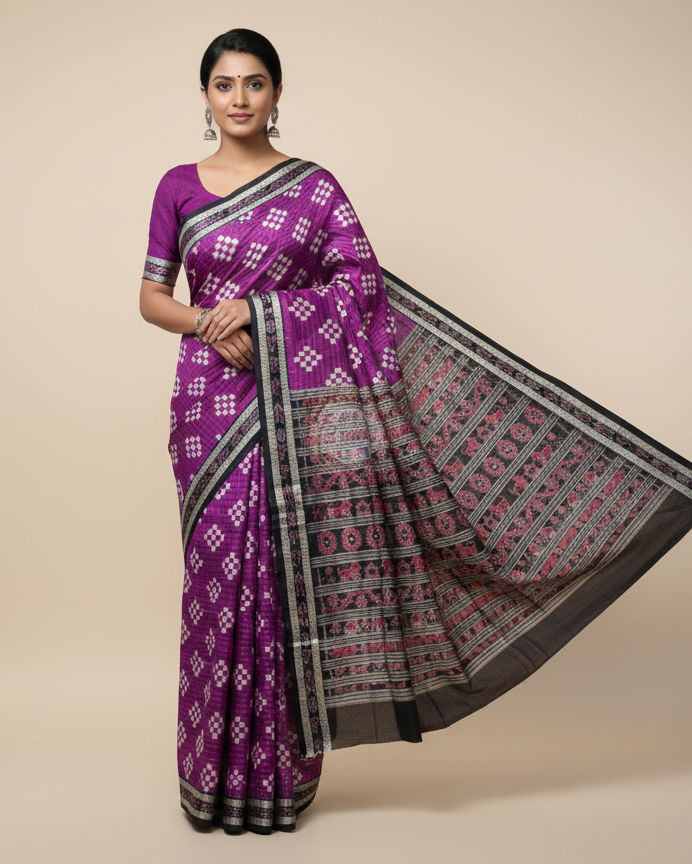 Purple Black Pasapali Sambalpuri Silk Saree