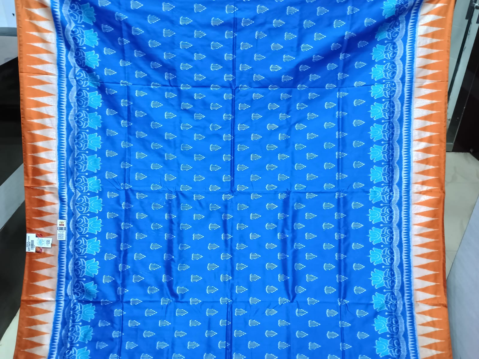 Blue Rust Flower Ek Chandia Sambalpuri Silk Saree