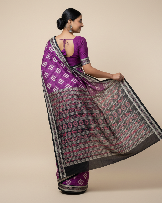Purple Black Pasapali Sambalpuri Silk Saree