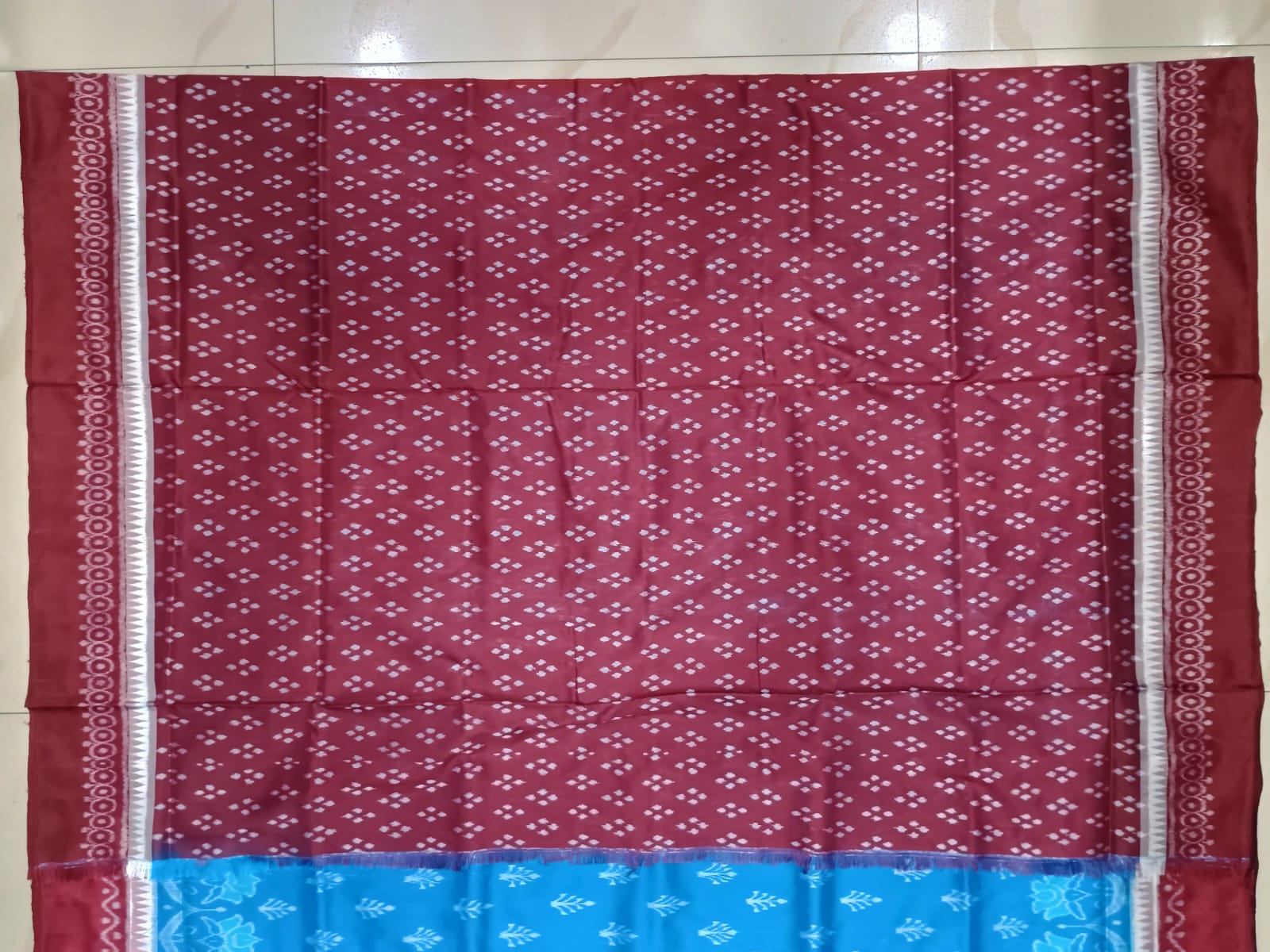 Copper Sulphate Maroon Flower Ek Chandia Sambalpuri Silk Saree
