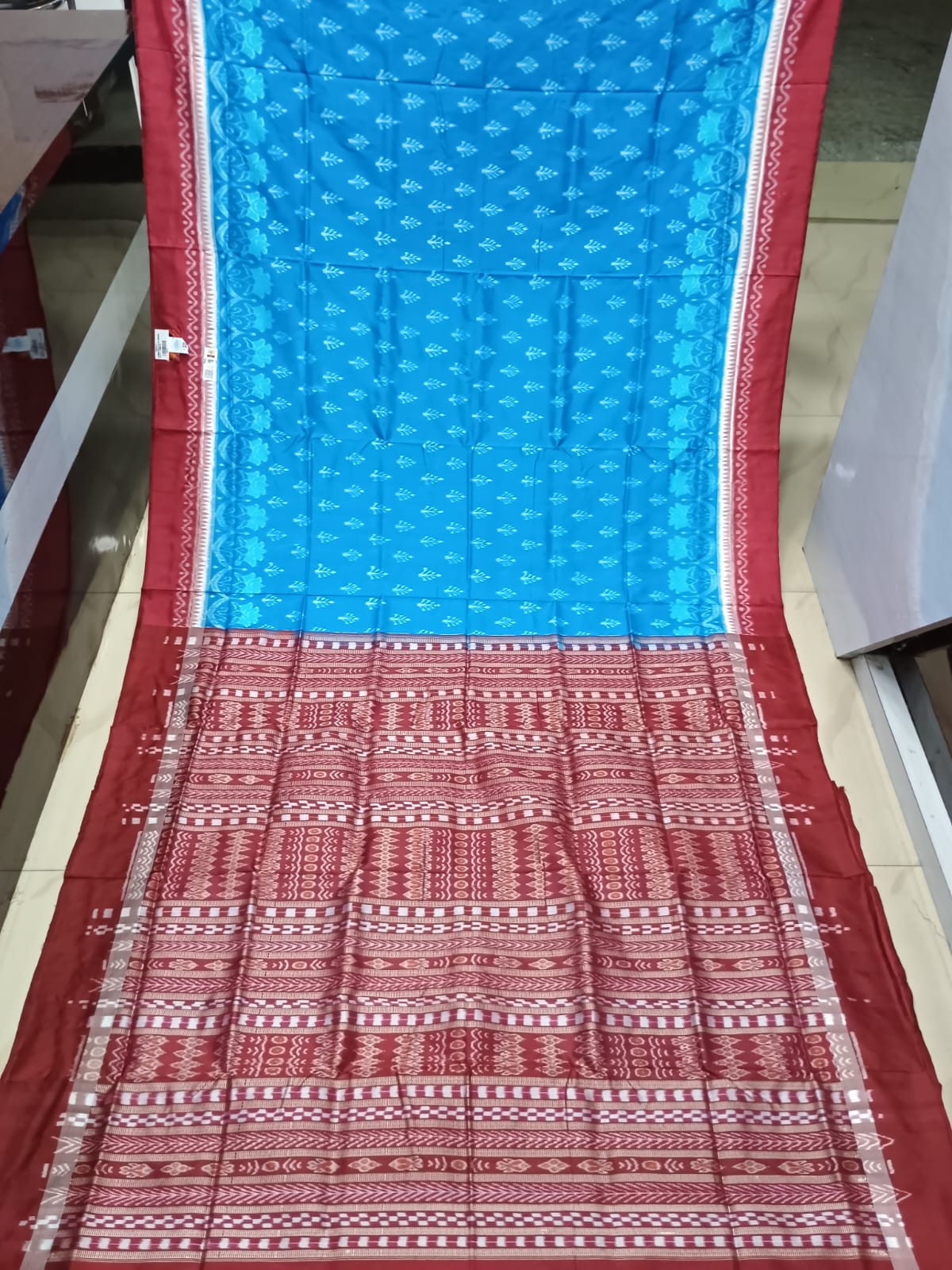 Copper Sulphate Maroon Flower Ek Chandia Sambalpuri Silk Saree