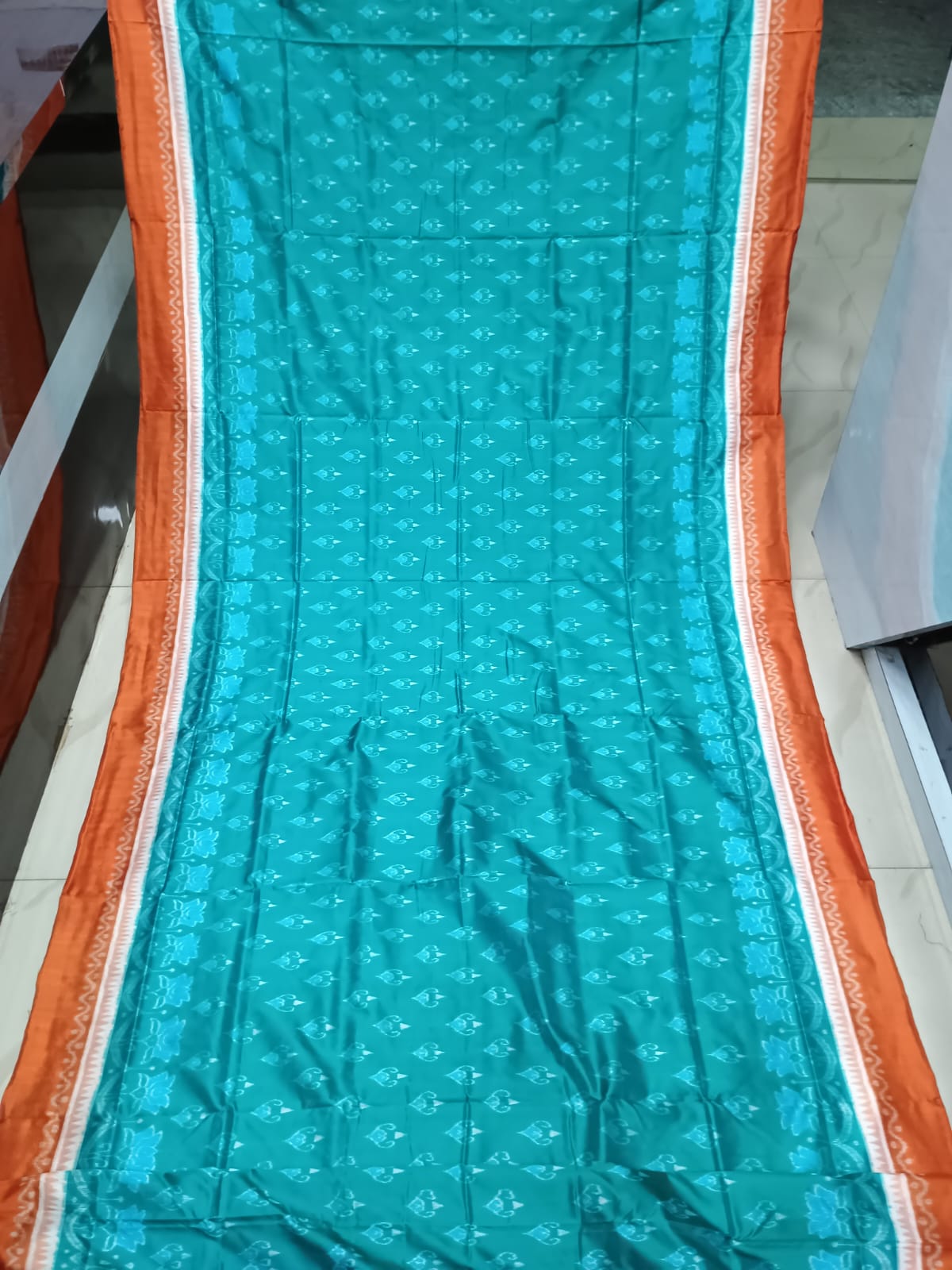 Sea Green Rust Flower Ek Chandia Sambalpuri Silk Saree