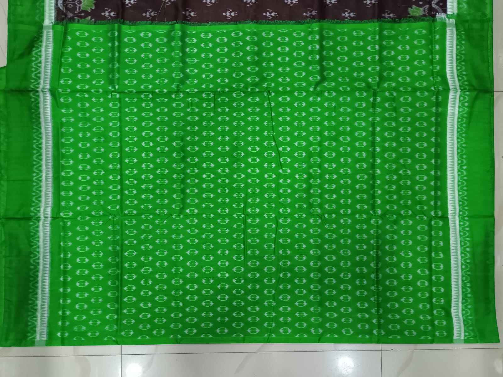 Coffee Green Flower Ek Chandia Sambalpuri Silk Saree