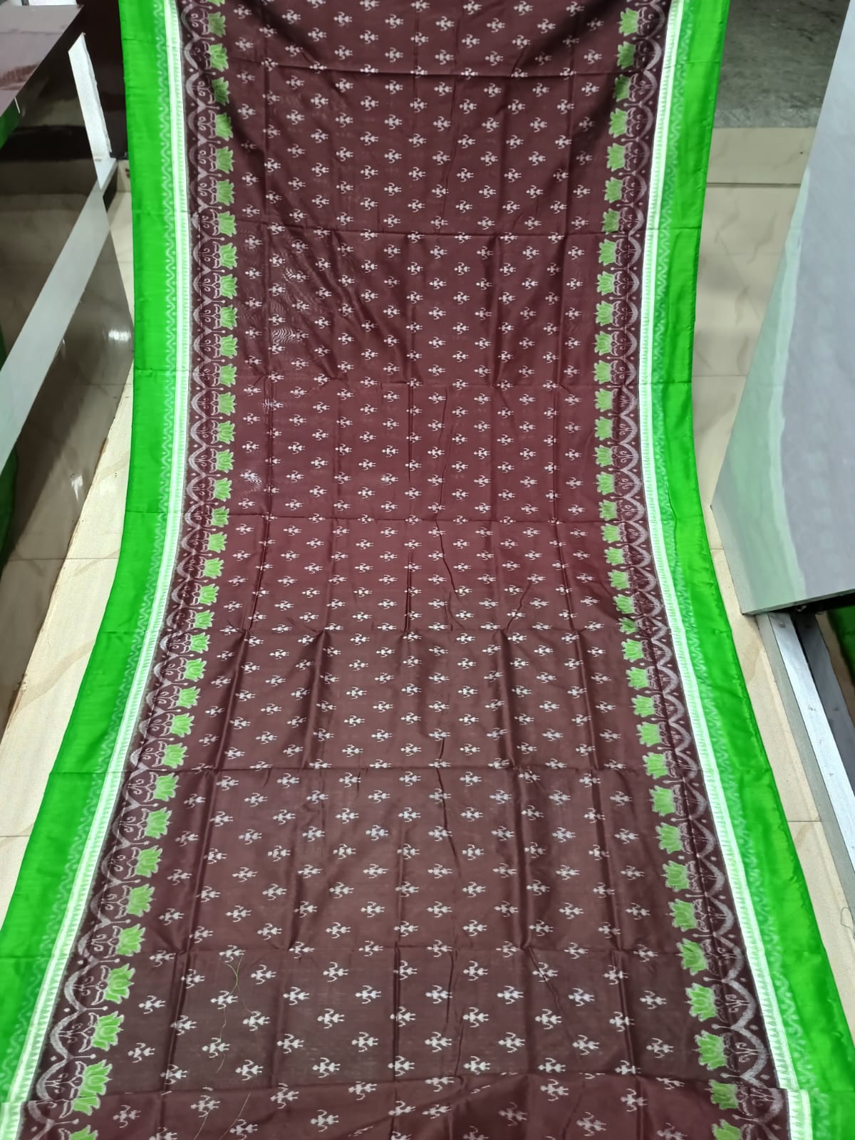 Coffee Green Flower Ek Chandia Sambalpuri Silk Saree
