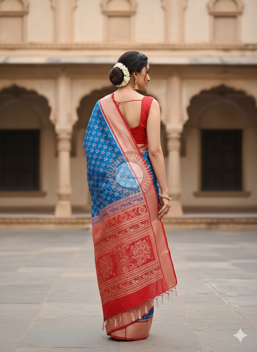 Copper Sulphate Red Tree Sambalpuri Silk Saree