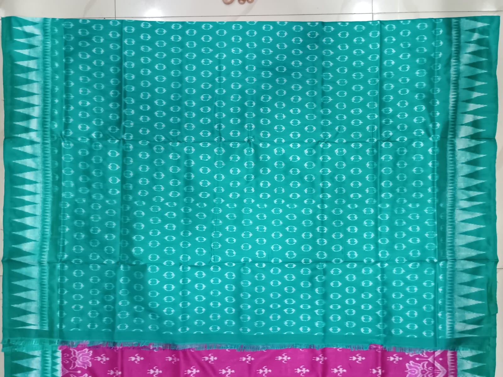 Magenta Sea Green Flower Ek Chandia Sambalpuri Silk Saree