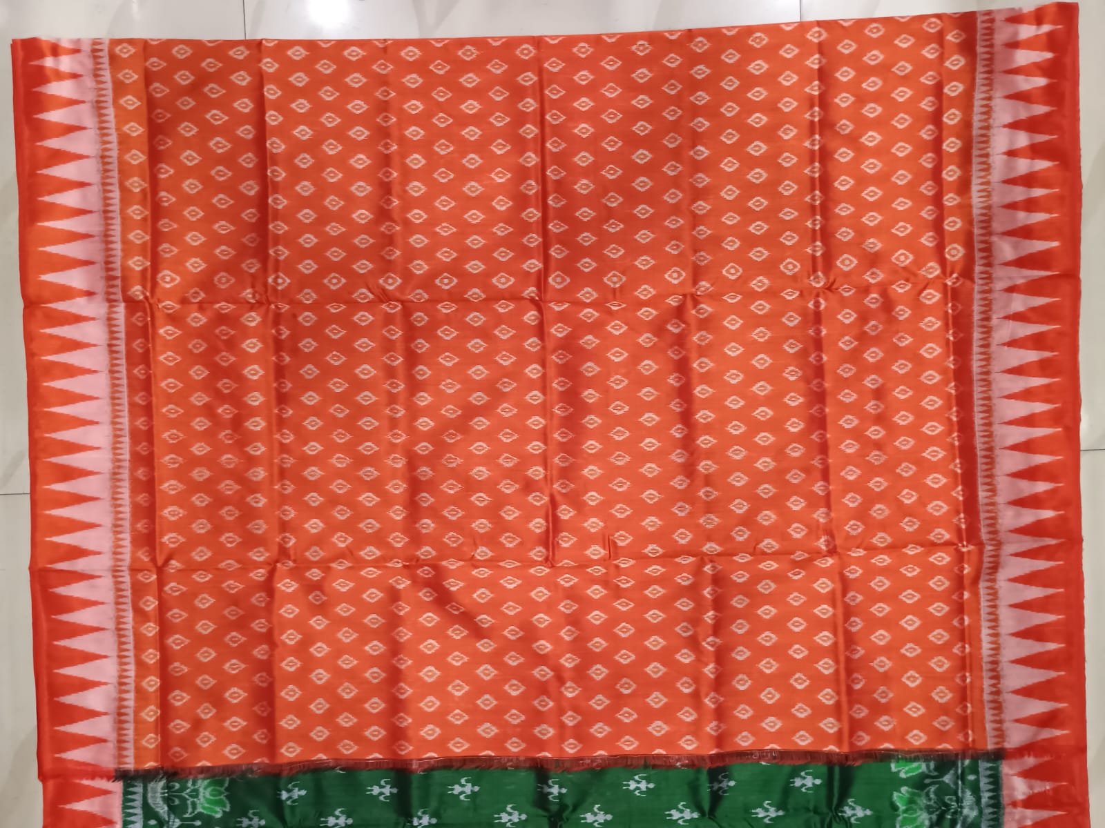 Green Red Tribal Ek Chandia Sambalpuri Silk Saree