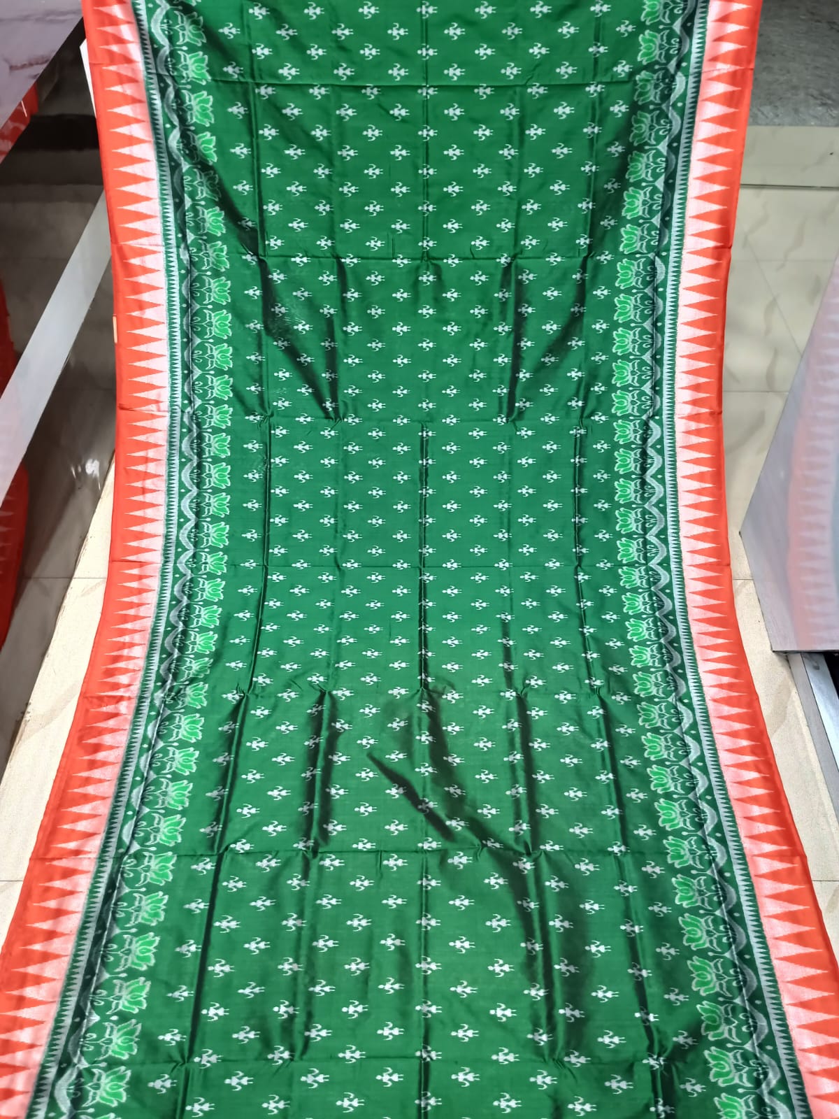 Green Red Tribal Ek Chandia Sambalpuri Silk Saree