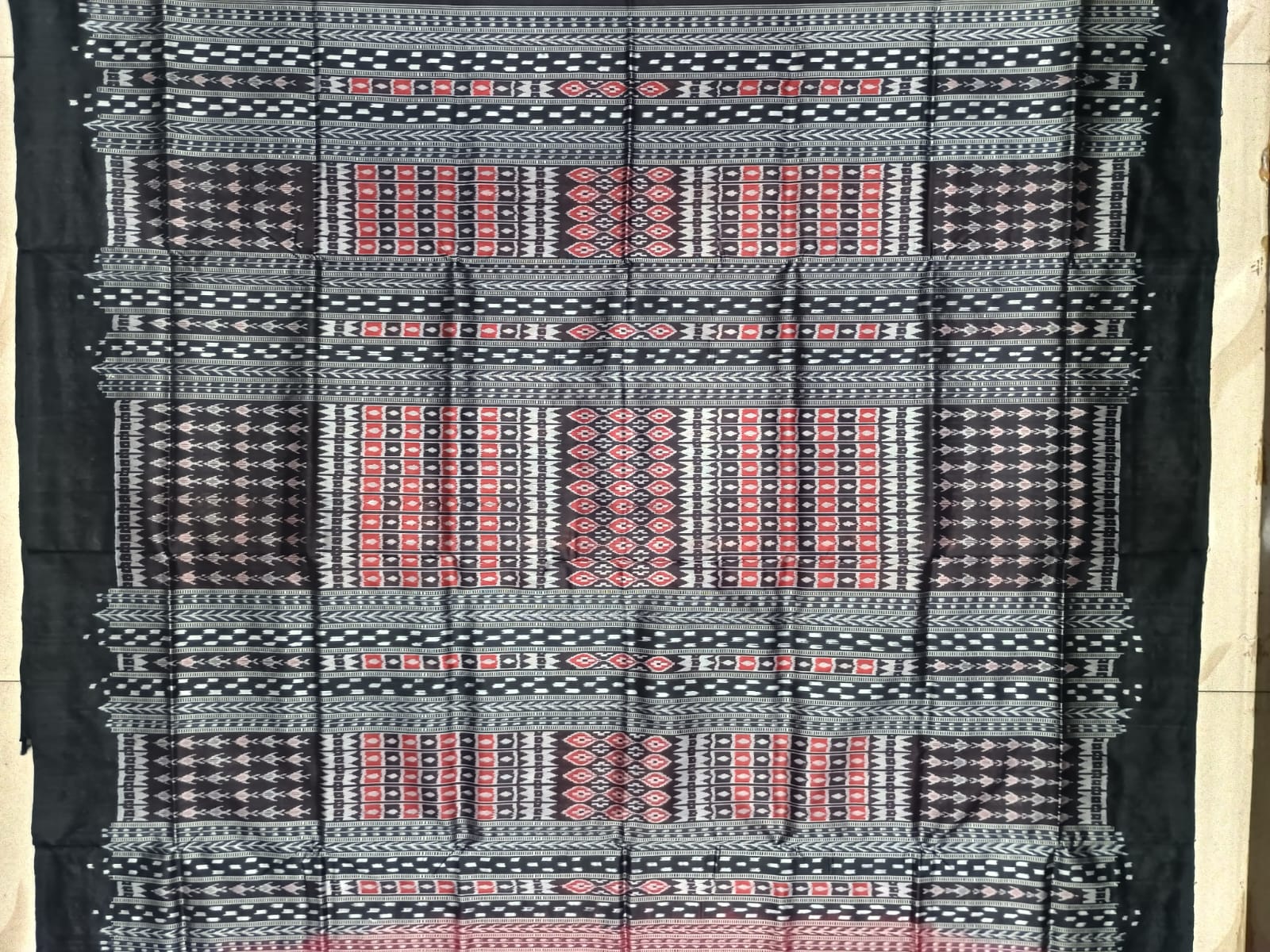 Orange Black Tribal Ek Chandia Sambalpuri Silk Saree