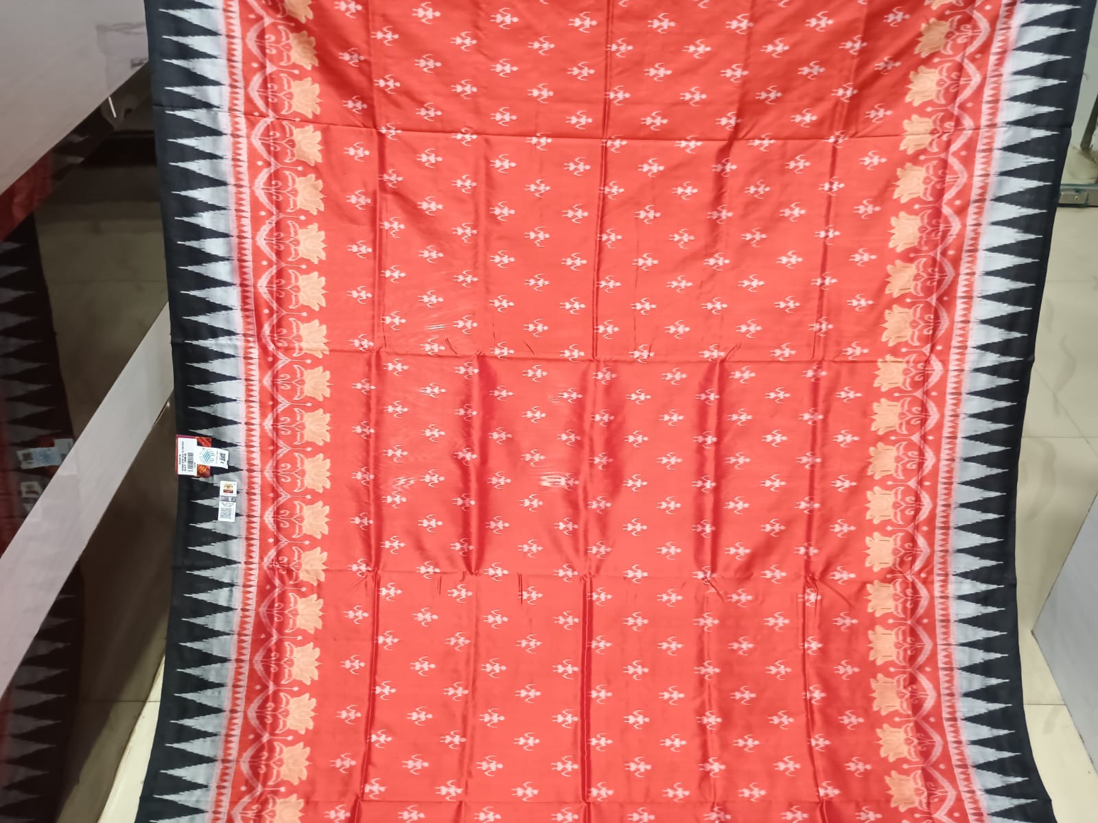 Orange Black Tribal Ek Chandia Sambalpuri Silk Saree