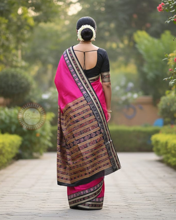 Pink Black Sachipar Odisha Handloom Sambalpuri Silk Saree