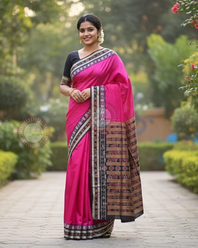 Pink Black Sachipar Odisha Handloom Sambalpuri Silk Saree
