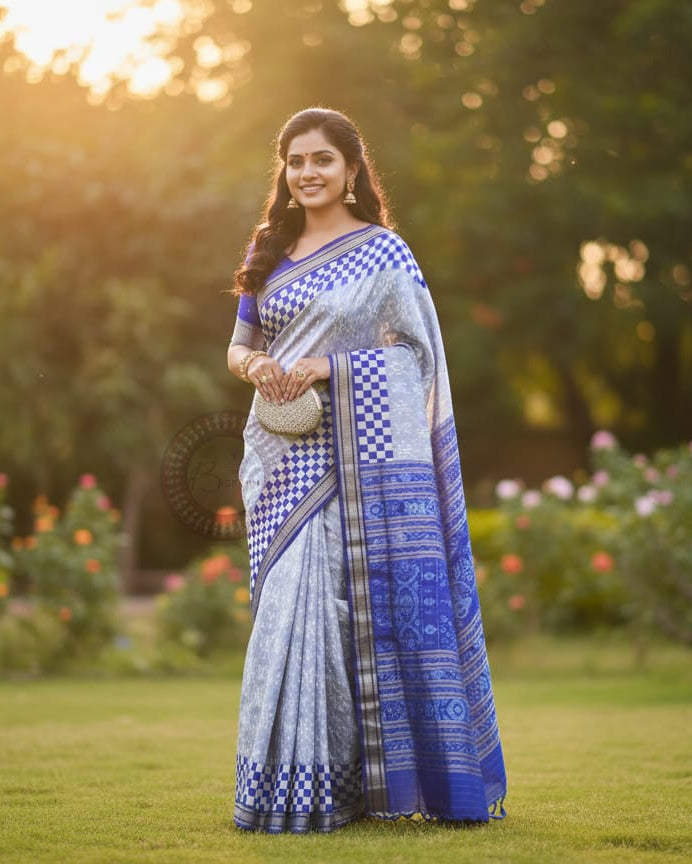 Ink Blue Blue Pasapali Sambalpuri Silk Saree