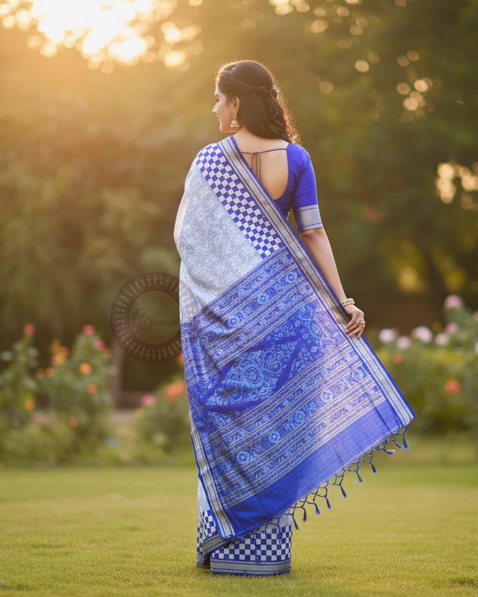 Ink Blue Blue Pasapali Sambalpuri Silk Saree