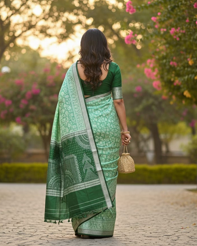 Pista Green Tribal House Sambalpuri Silk Saree