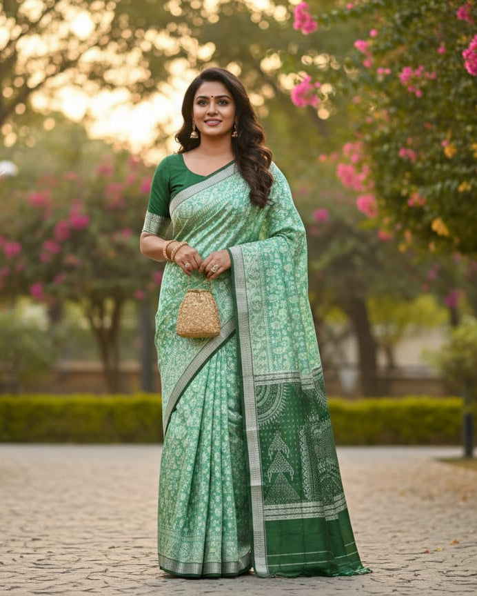 Pista Green Tribal House Sambalpuri Silk Saree