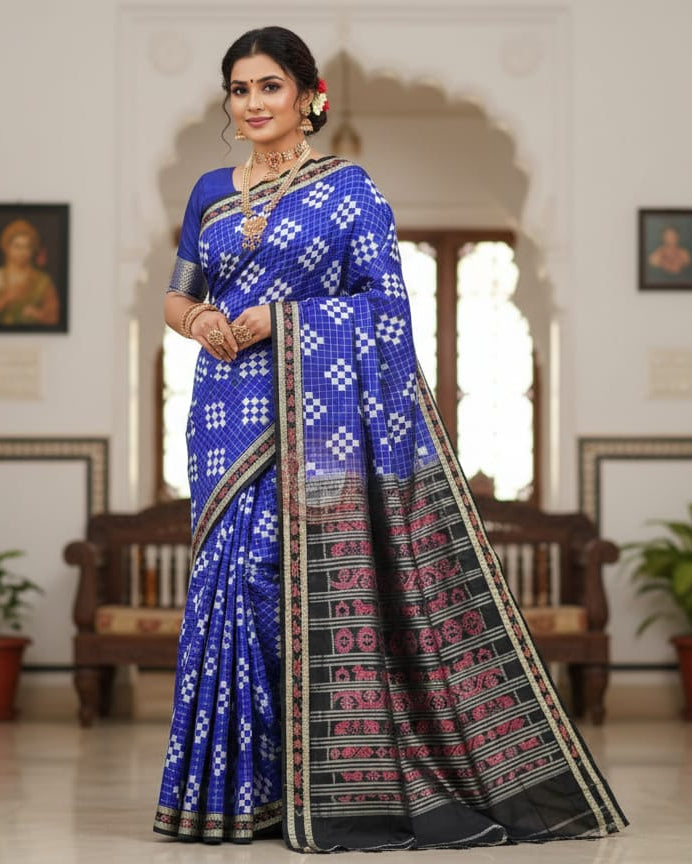 Bule Black Pasapali Sambalpuri Silk Saree