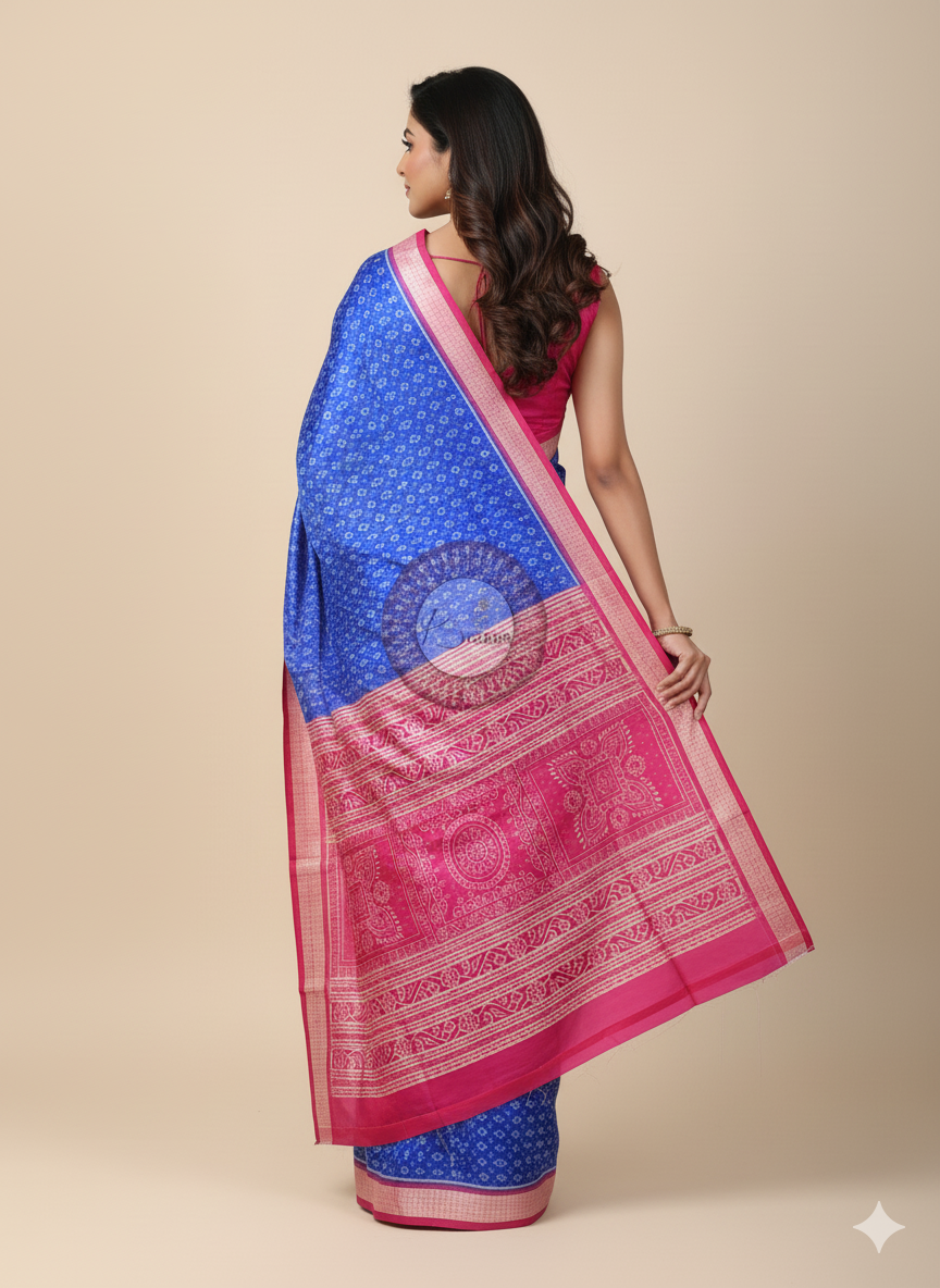 Blue Magenta Tribal Ek Chandia Sambalpuri Silk Saree