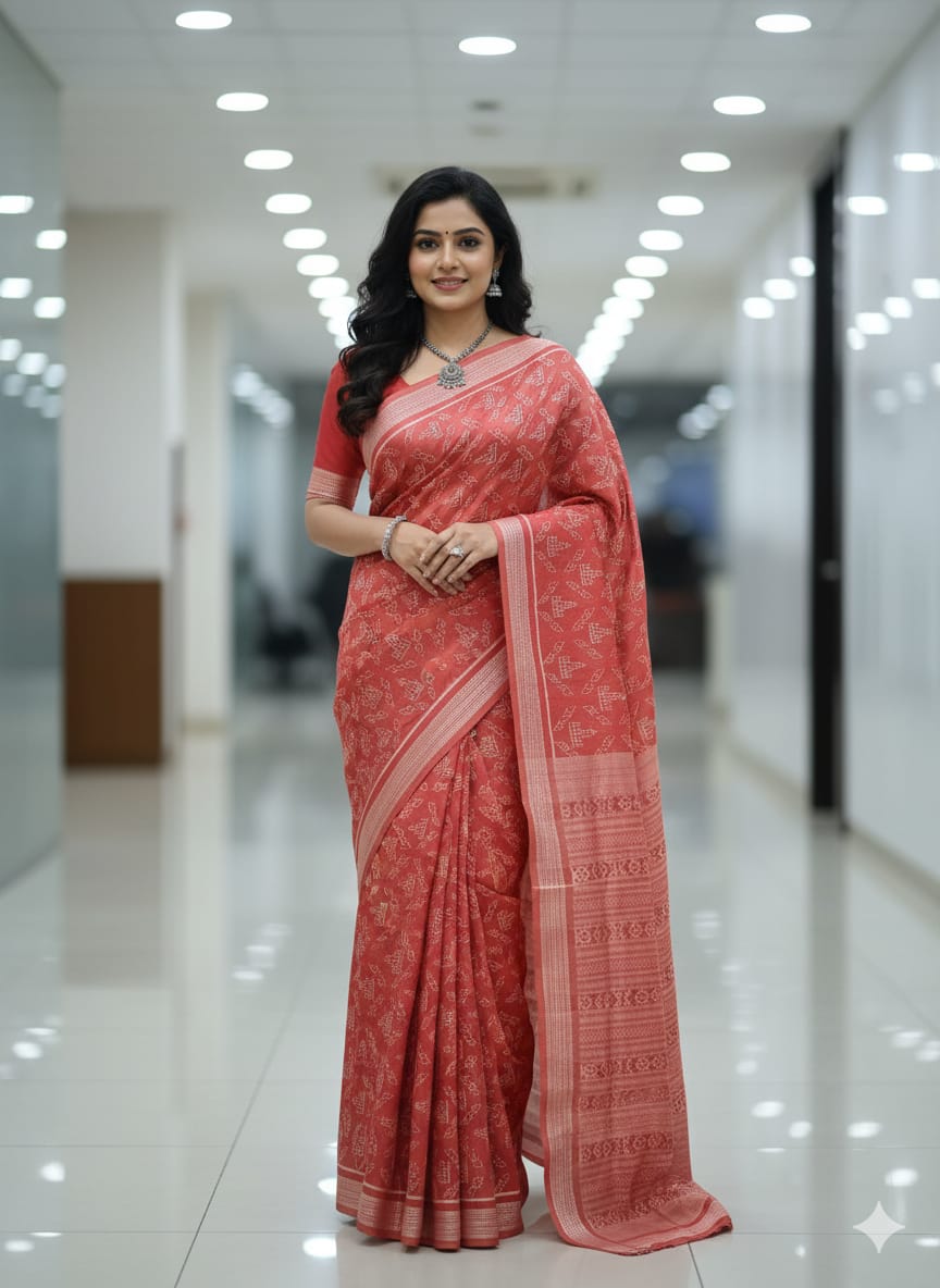 Manjistha Red Temple Design Natural Dye Sambalpuri Silk Saree
