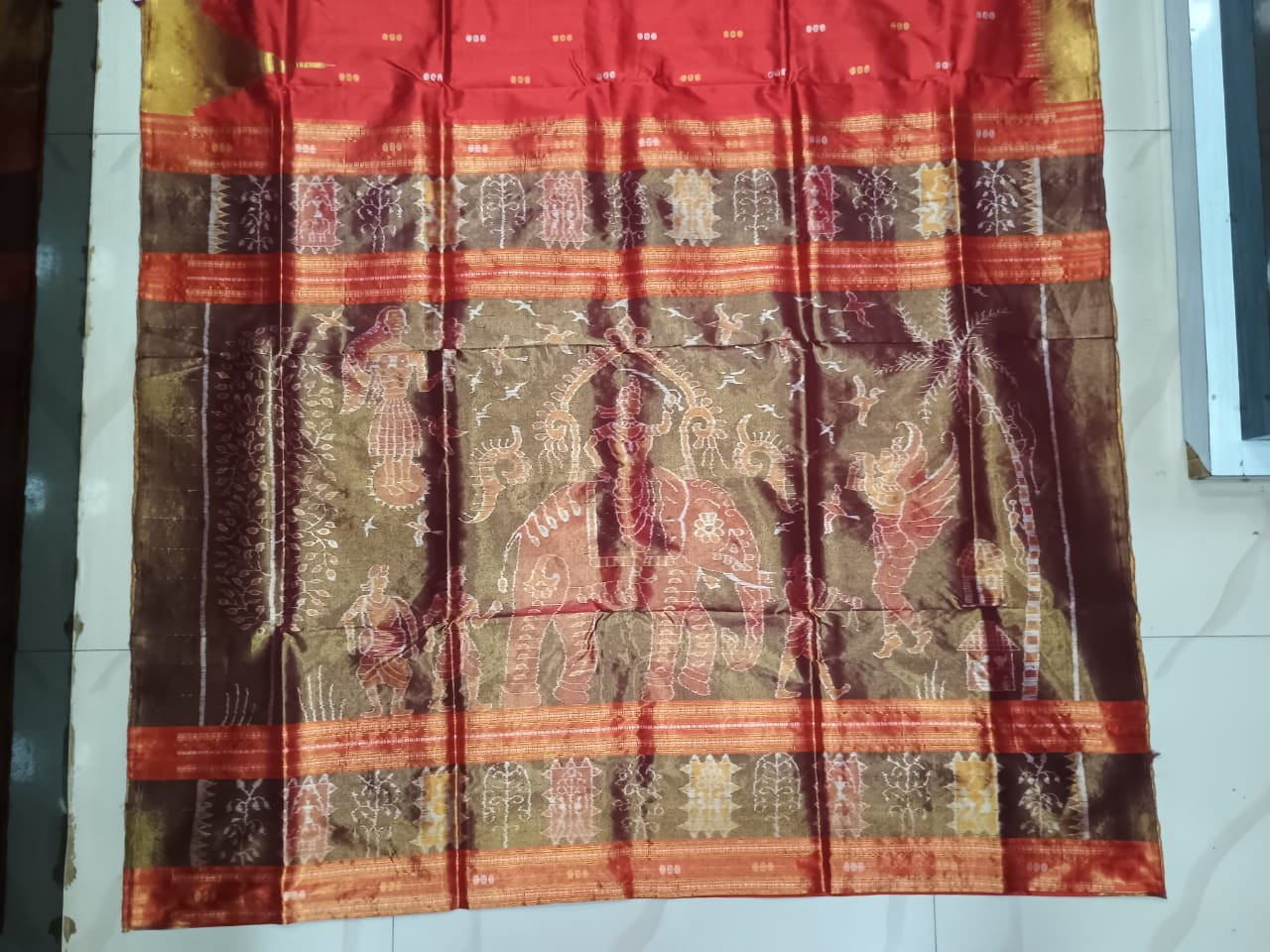 Red Golden Body Buti Half Tissue Silk Saree