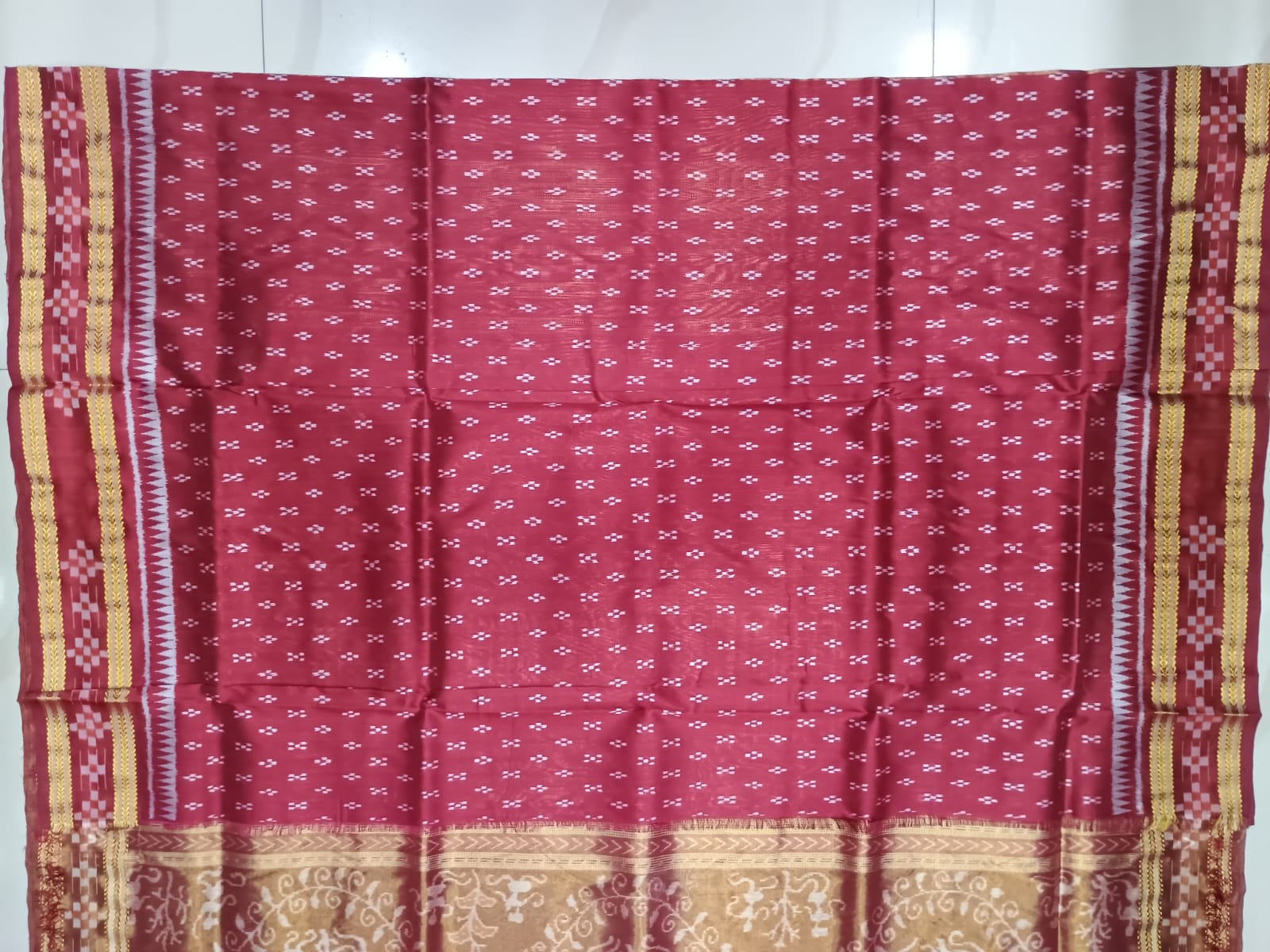 Pink Maroon S Bandha border Pasapali Tissue Silk Saree