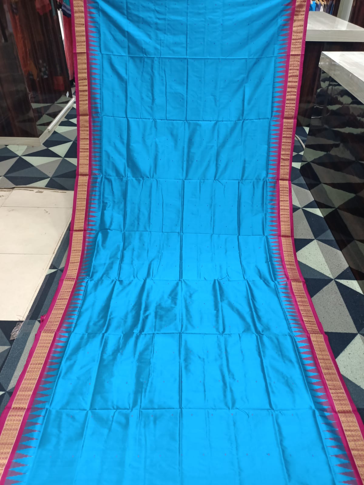 Blue Magenta Buti Bomkai Half Tissue Silk Saree