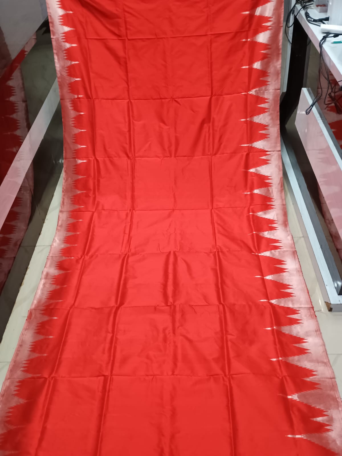 Red Silver Phoda Kumbha Half Tissue Sambalpuri Silk Saree