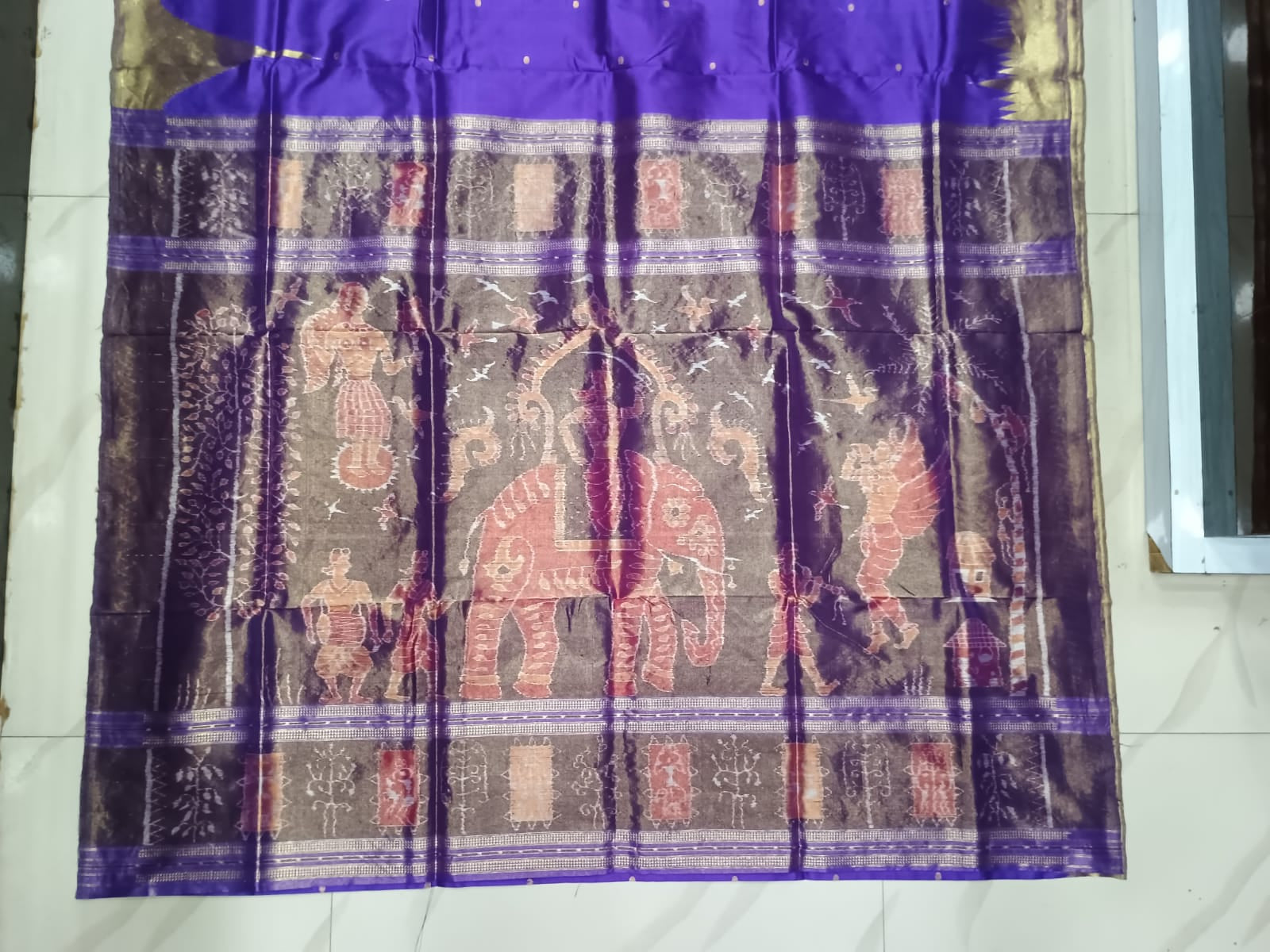 Purple Golden Phoda Kumbha Half Tissue Sambalpuri Silk Saree