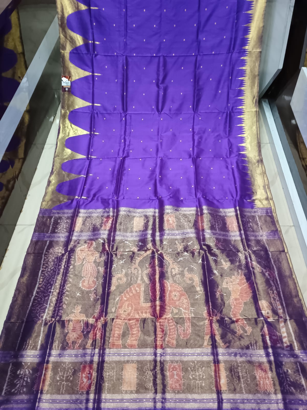 Purple Golden Phoda Kumbha Half Tissue Sambalpuri Silk Saree