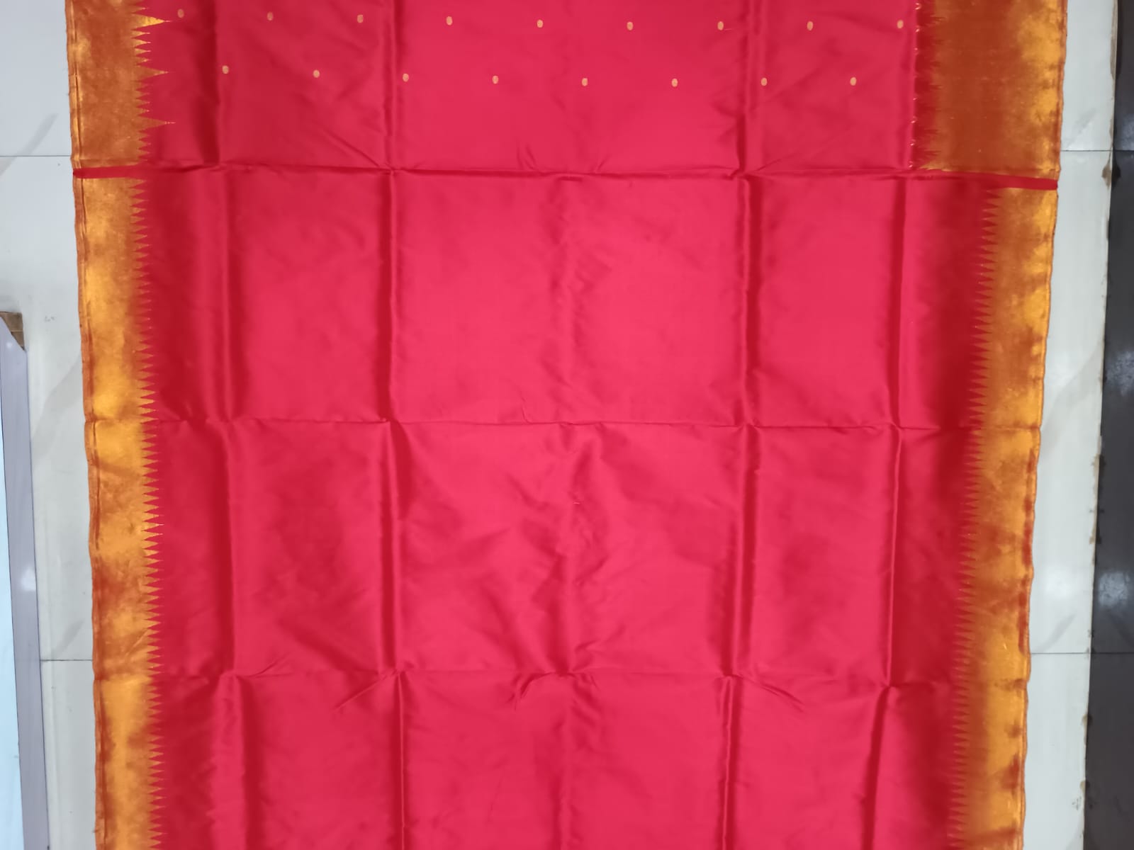 Red Golden Phoda Kumbha Half Tissue Sambalpuri Silk Saree