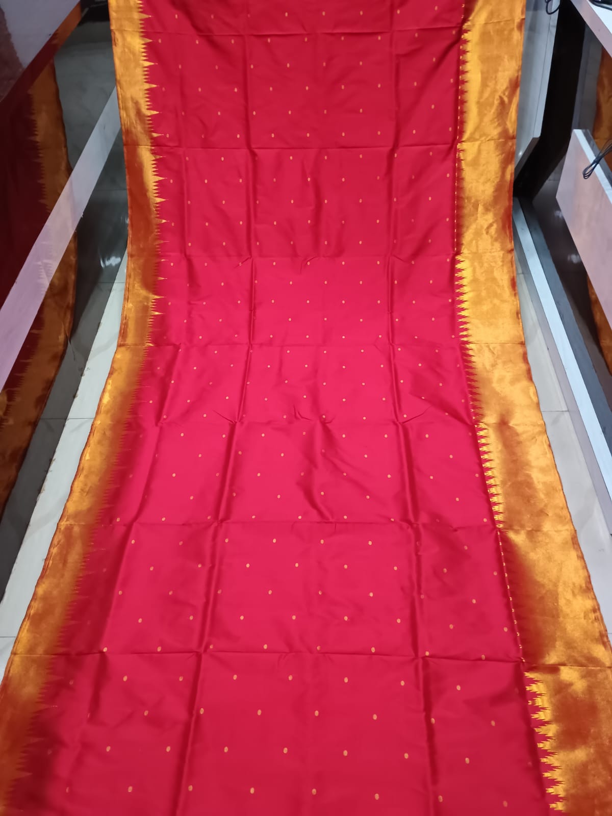 Red Golden Phoda Kumbha Half Tissue Sambalpuri Silk Saree