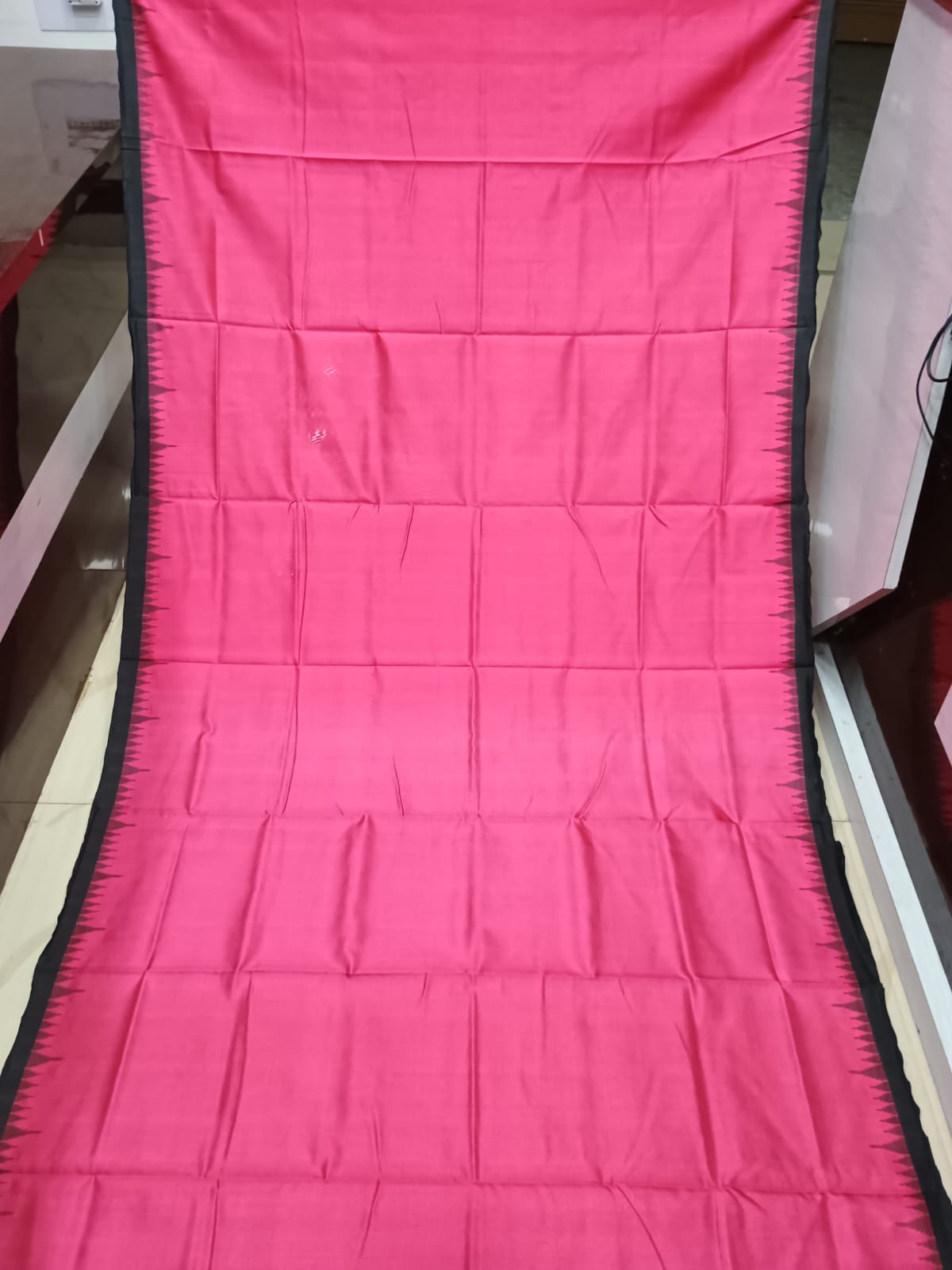 Carrot Black Phoda Kumbha Border Tusser Silk Saree