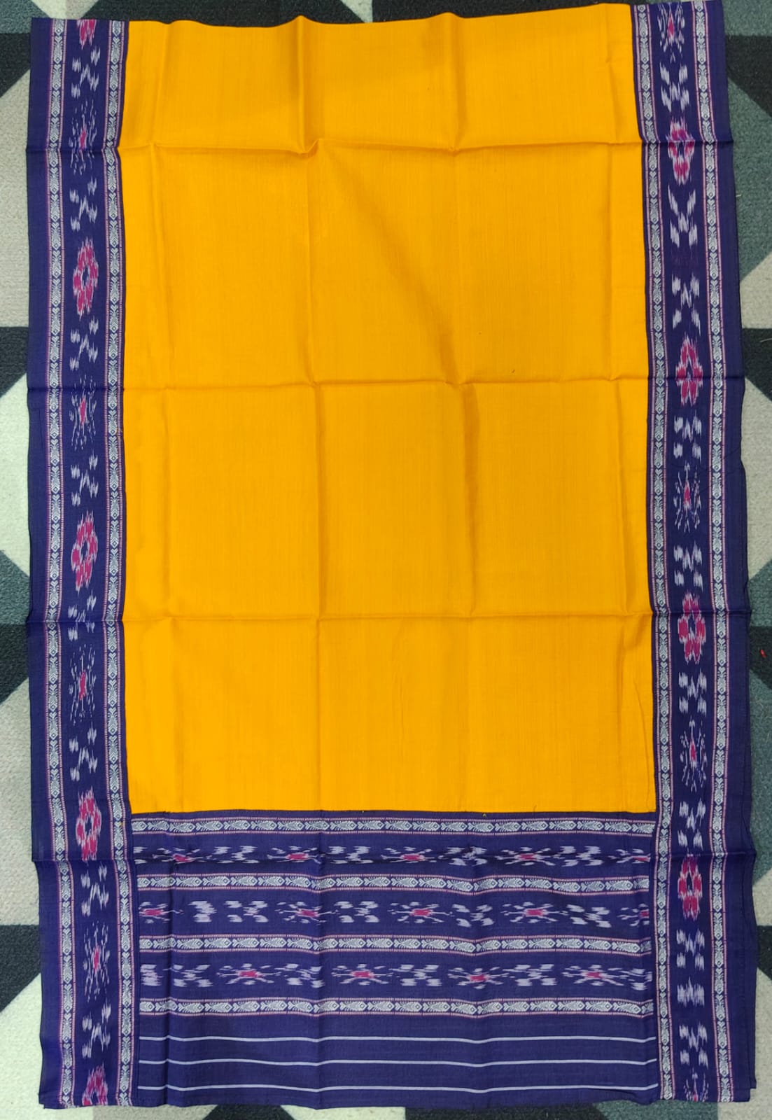 Blue Yellow Handwoven Odisha Ikat Unstitched Dress Material Set (Top 2.5m, Bottom 2m, Dupatta 2.5m)