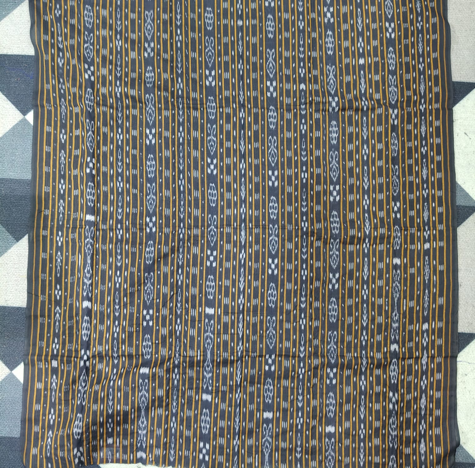 Black Red Handwoven Odisha Ikat Unstitched Dress Material Set (Top 2.5m, Bottom 2m, Dupatta 2.5m)