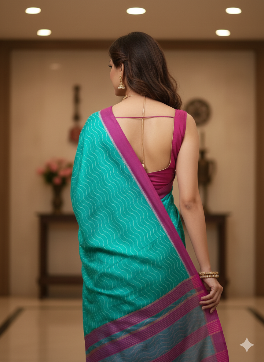Sea Green Magenta Weave Design Mulberry Silk Saree