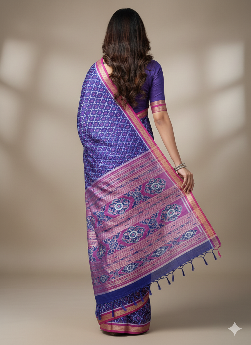 Blue Magenta Tarabali Design Pasapali Mulberry Silk Saree