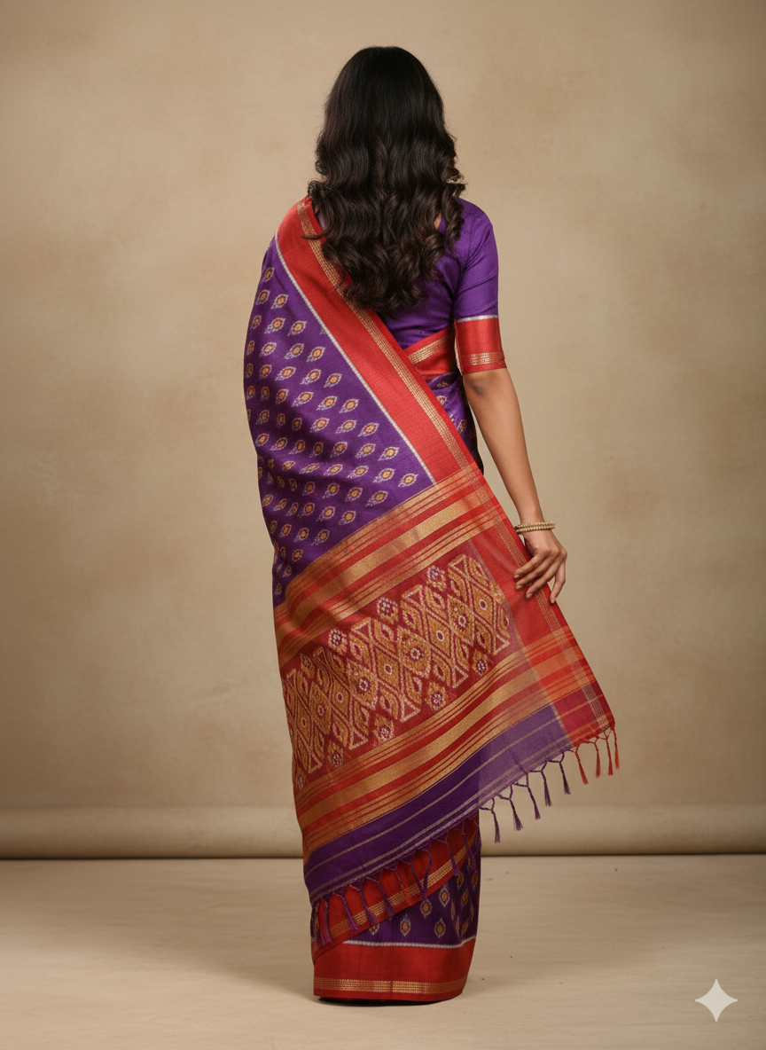 Purple Maroon Mayura Puchha Design Khandua Silk Saree