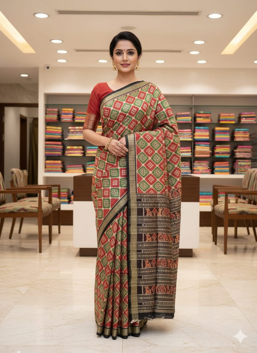 Maroon Green Black Pasapali And Flower Design Mulberry Silk Saree