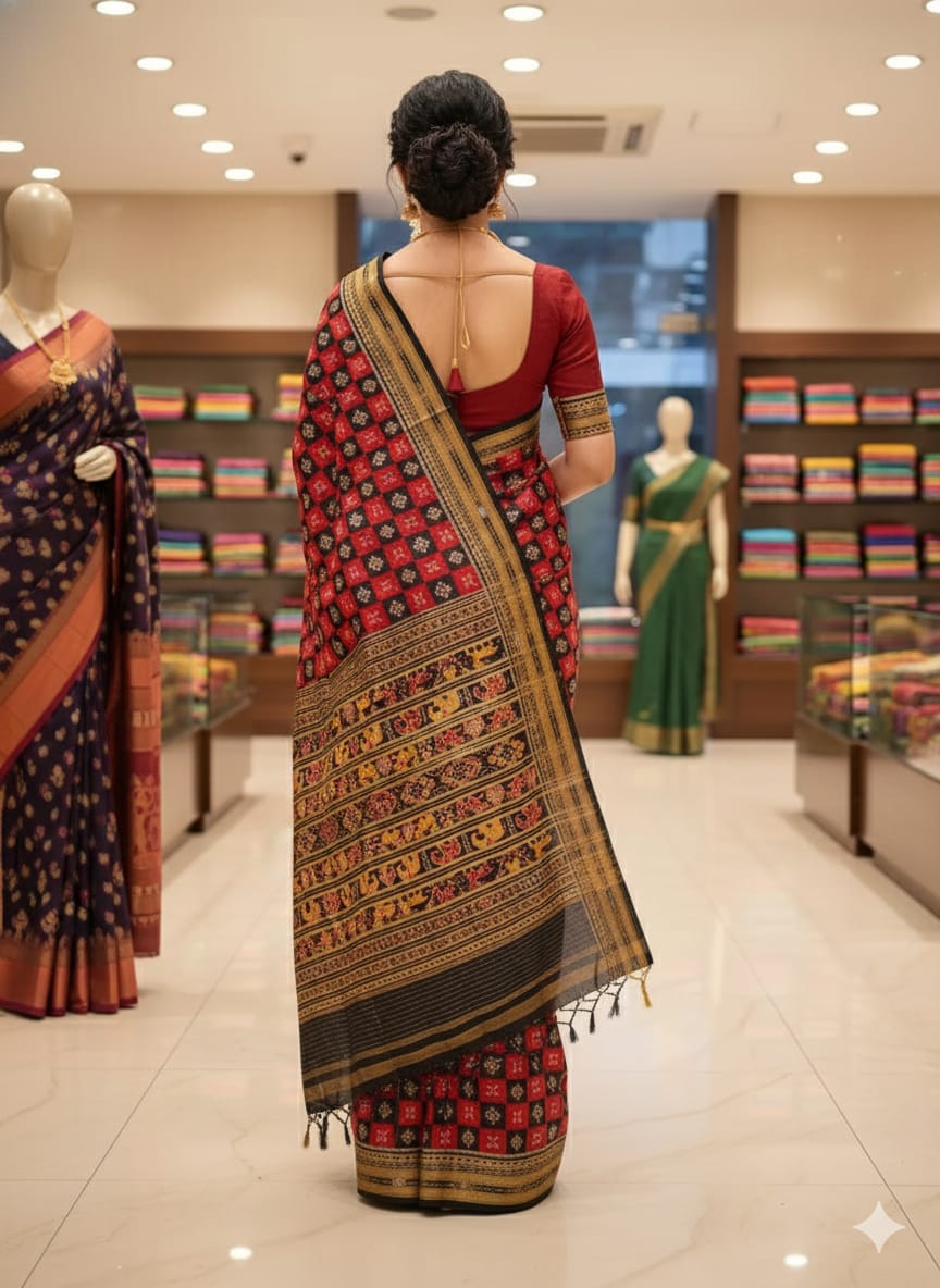 Maroon Black Pasapali Khandua Silk Saree