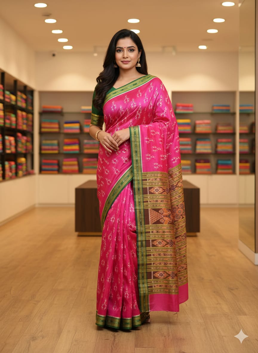 Magenta Green Tribal Khandua Silk Saree