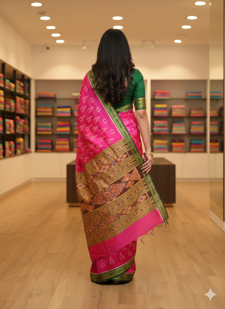 Magenta Green Tribal Khandua Silk Saree