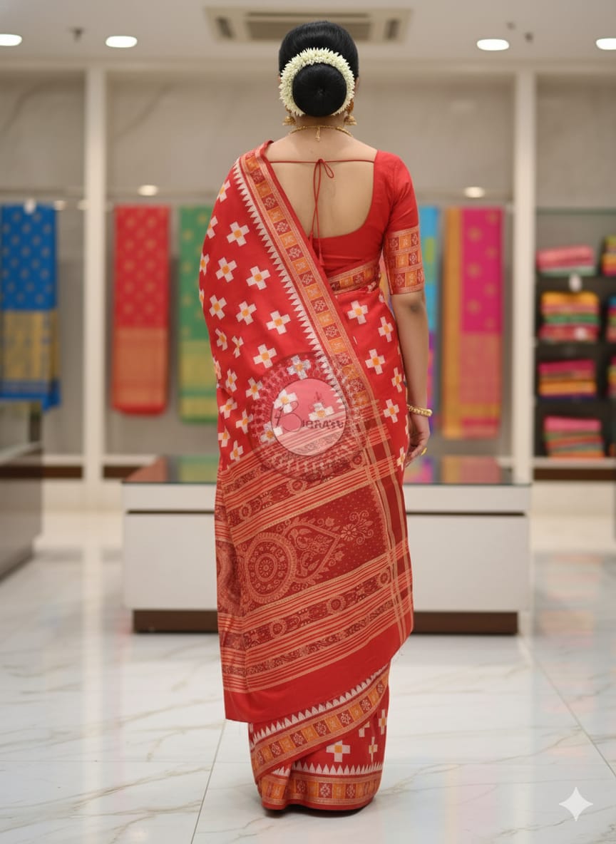 Red Cross Pasapali Khandua Silk Saree