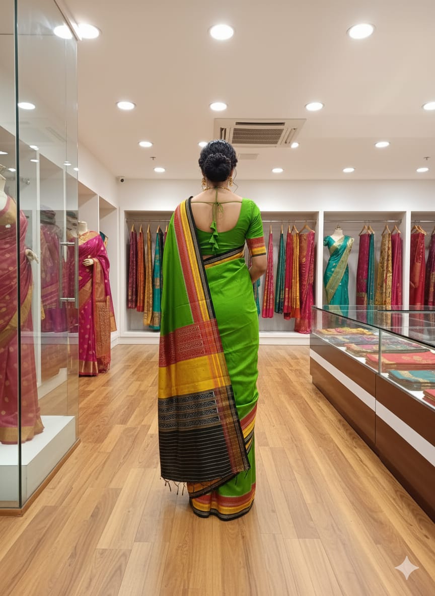 Green Multi colour Kathiphera Khandua Silk Saree