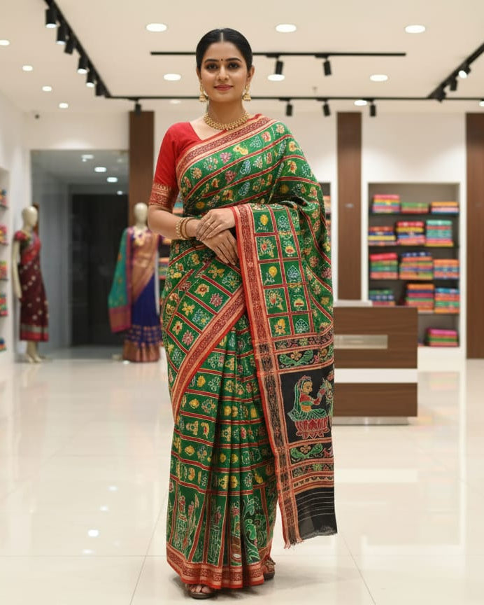 Green Red Nabakothi Kalashi Pallu Silk Saree