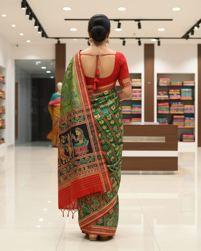 Green Red Nabakothi Kalashi Pallu Silk Saree