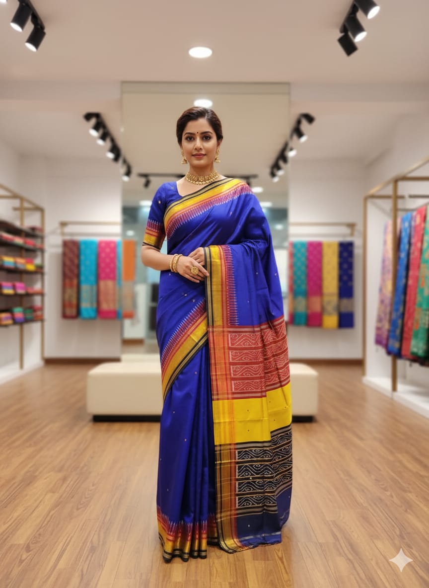 Blue Multi colour Kathiphera Khandua Silk Saree