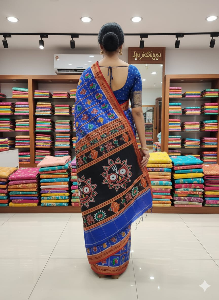 Blue Red Nabakothi Jagannath Pallu Silk Saree