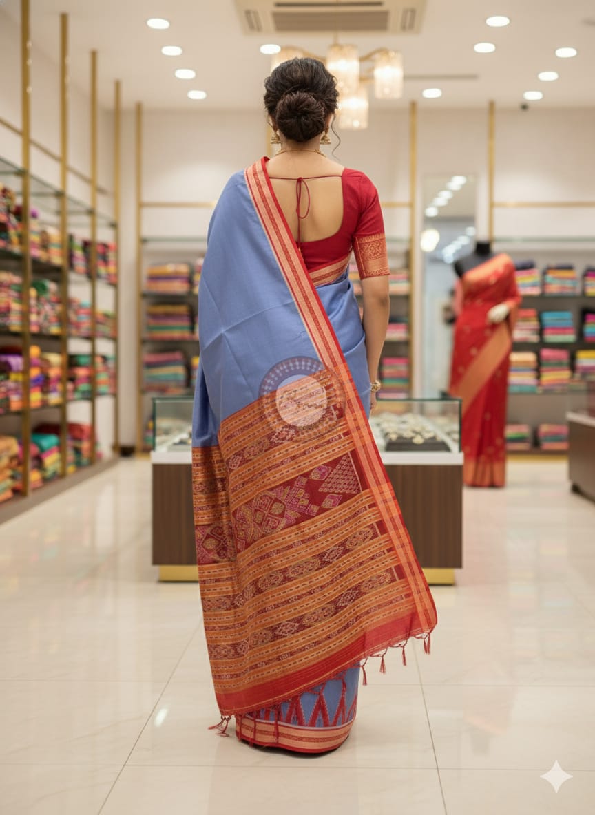 Grey Maroon Buti Kumbha Khandua Silk Saree