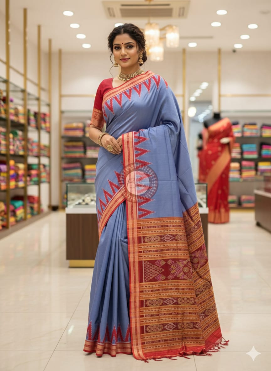 Grey Maroon Buti Kumbha Khandua Silk Saree