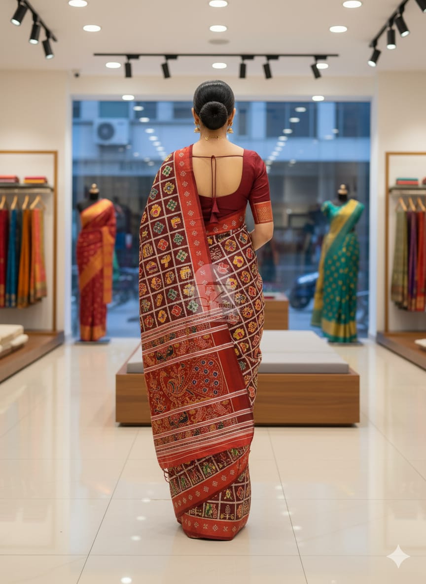 Coffe Maroon Nabakothi Design Mulberry Silk Saree